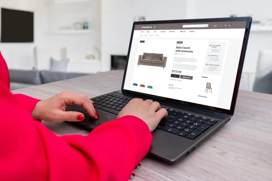 Online furniture configuration on a laptop